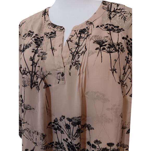 Artsy Boho Semi Sheer Tunic Top Blouse Loose SM Floral Cottagecore Beige Pink - Picture 3 of 13